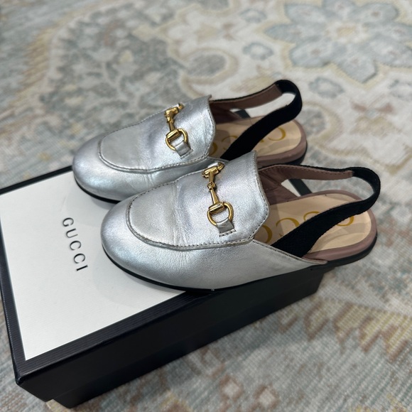 Gucci Girls Silver Horsebit Slingback Slides Size 24 - Picture 4 of 6